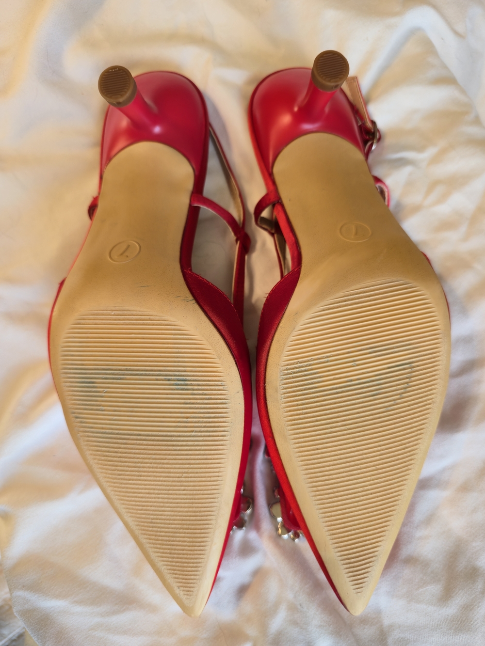 a new day Red Satin Pointed Slingback Heels with Crystal Buckle - Picture 8 of 8
